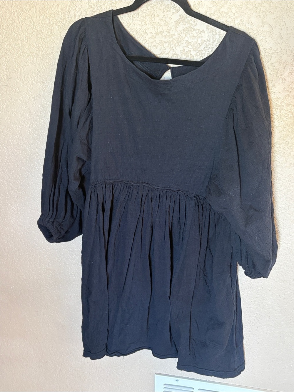 Free People Black Gauzy Peasant Swim Tunic with Puff Sleeves